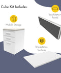 Modular Office Cubicle Kit With Adjustable Partition Panels And Mobile Storage Cart Quick Snap Together Design Compact Workspace Desk System For Hustle Ready Home Offices Charcoal components including mobile storage and panels.