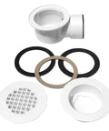 Heavy Duty PVC Side Outlet Drain Assembly Featuring Snug Silicone Rings For Low Profile Shower Bases And Smooth Tile Floors Built Damn Tough Daily Performance, includes drain and silicone rings.