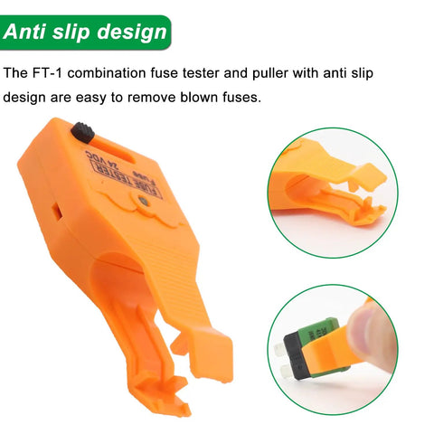 24V Car Fuse Tester And Puller Kit With LED Indicator For ATO ATC Blade And Glass Tube Fuses, Quick Pull, Pro Grade Auto Fuse Extractor For Small, Medium And Large Fuses, orange plastic anti-slip