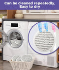 Replacement Steam Mop Pads For S7000 Series drying on clothesline and inside washing machine, 6 pack visible in basket