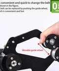 Turn Your Angle Grinder Into A Belt Sander Attachment Kit With A Handy Table Stand, showing movable guide wheel.