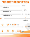 Diagram of Adjustable Tension Curtain Rod Set 26 To 48 Inches 6 Pack Tool Free Install Easy Twist White Strong Secure.