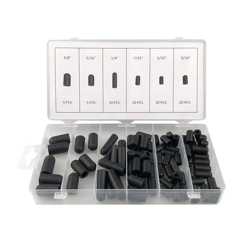 Pro Grade 80-Piece Vacuum Cap Kit For Car Lines And Hoses, 5/32 To 3/8 Inch, open box view showing rubber caps assortment.