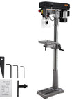Beefy 13 Inch Floor Drill Press With 7.5 Amp Copper Motor 120V Power Variable Speed 288 To 3084 RPM Swing Away Safety Guard and tools