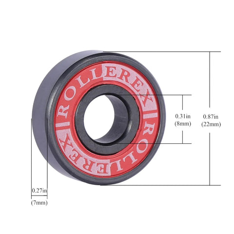 Silicon Nitride 608-2RS Ceramic Bearings Pre Lubricated For Skates And Scooters ABEC 7 High Speed Roller Bearings dimensions shown