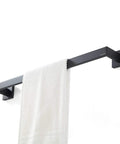 Matte Black 5 Piece Bathroom Hardware Accessories Set Includes Towel Bar And Towel Rack Robe Hook Toilet Paper Holder Wall Mounted For Easy Home Upgrade And Durable Daily Use, wall-mounted towel bar with white towel 