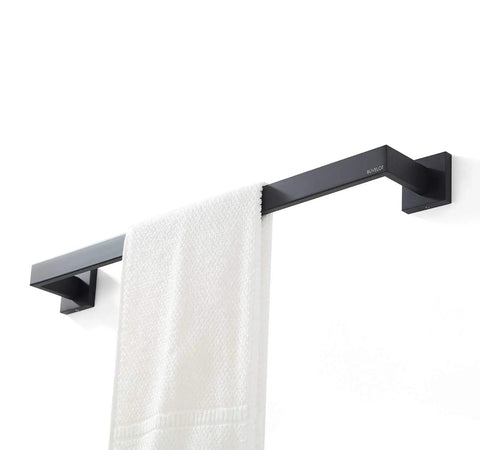 Matte Black 5 Piece Bathroom Hardware Accessories Set Includes Towel Bar And Towel Rack Robe Hook Toilet Paper Holder Wall Mounted For Easy Home Upgrade And Durable Daily Use, wall-mounted towel bar with white towel 