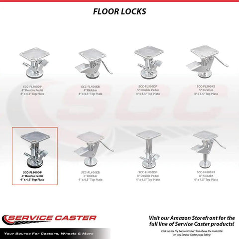 6 Inch Stainless Steel Double Pedal Floor Truck Lock With Top Plate Locks It Tight Caster Brake for heavy duty carts.