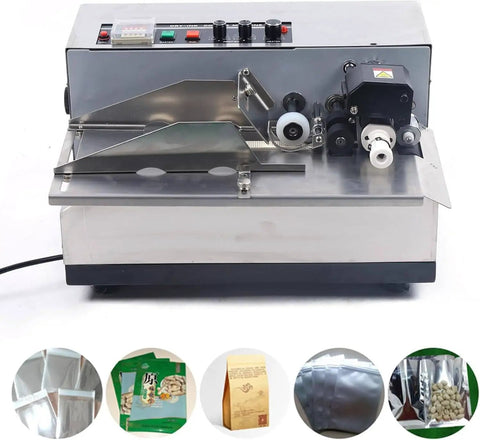 Automatic Ink Wheel Marking Machine For Dry Batch Coding And Product Label Dating, stainless steel construction for industrial use.
