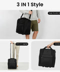 16 Inch Underseat Carry On Luggage With Wheels 3 In 1 Design in use: shoulder bag, rolling suitcase, handbag.