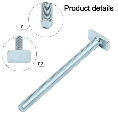 Heavy Duty M8 T Slot Track Jig Fixture T screw for Milling Machines and Woodworking Tables, close-up of threaded rod and T head