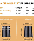 Premium.370 Inch Iron Ferrules For Taper Tip Golf Shafts, 12 Pack With Black And Double Chrome Ring, Aluminum Construction