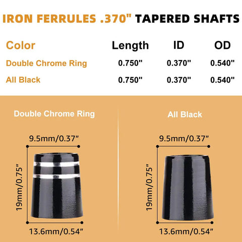 Premium.370 Inch Iron Ferrules For Taper Tip Golf Shafts, 12 Pack With Black And Double Chrome Ring, Aluminum Construction
