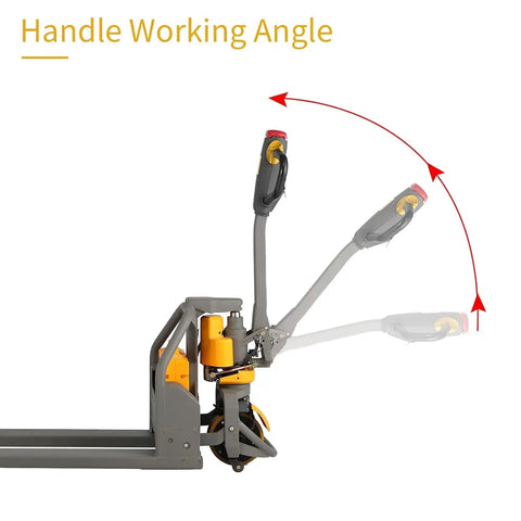 Apollo Lift Full Electric Lithium Pallet Jack, 3300 Lbs Capacity, 48V Brushless Motor, side view of adjustable handle angle feature.
