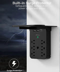 Surge Protector Wall Outlet Extender With Six AC Outlets USB C Port And Two USB A Ports Space Saving Wall Plug Expander in use
