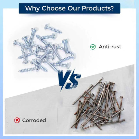 Comparison of anti-rust screws vs corroded nails from 530 Piece Wall Anchors Kit With Drywall Anchors And Screws, Picture Hangers