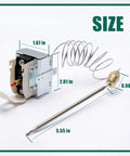 High Limit Fryer Thermostat Switch 450F 230C with One Quarter Inch Thread, showing measurements and metal construction.
