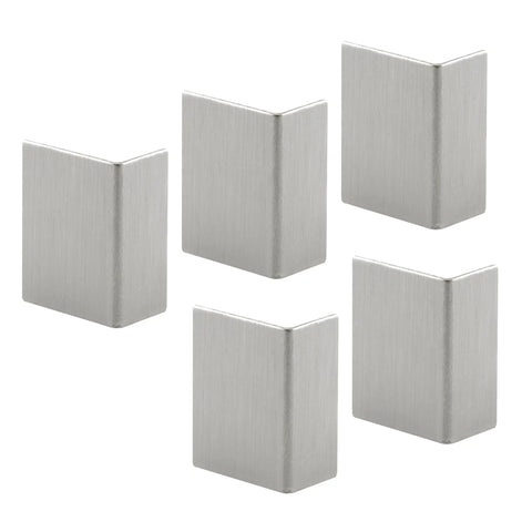 Killer Protection 5 Pack Brushed Stainless Steel Door Edge Guards Self Adhesive Satin Chrome Square Corner Protectors, set of five.