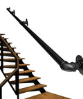 Straight Up Industrial Pipe Stair Handrail Featuring A Rock Solid Non Slip Grip Built Tough For Hallways And Lofts Delivering Daily Safety For Every Home Setup installed on wooden stairs.