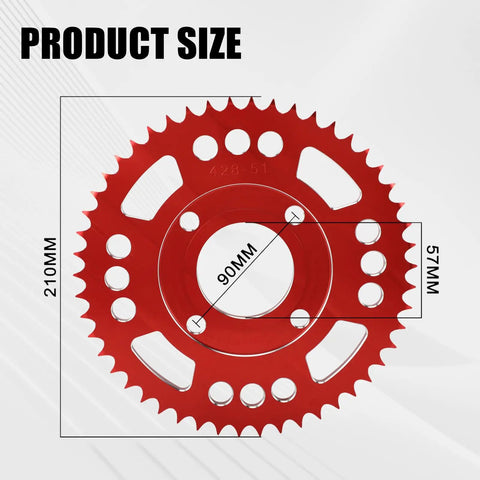 Beefed Up Rear Chain Sprocket For Hawk 250 428 50T CNC 7075 Aluminum Alloy Red with dimensions 210mm x 57mm