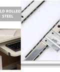 Top Notch Keyboard Slide Out Tray Rails With Drawer Track Guides 27Mm White, cold rolled steel slides on desk.