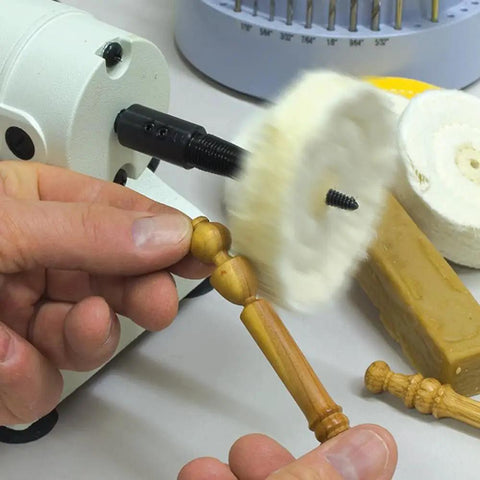 Close-up of Dope Benchtop Lathe Kit With One Sixteenth Horsepower For Jewelry Making polishing wooden piece