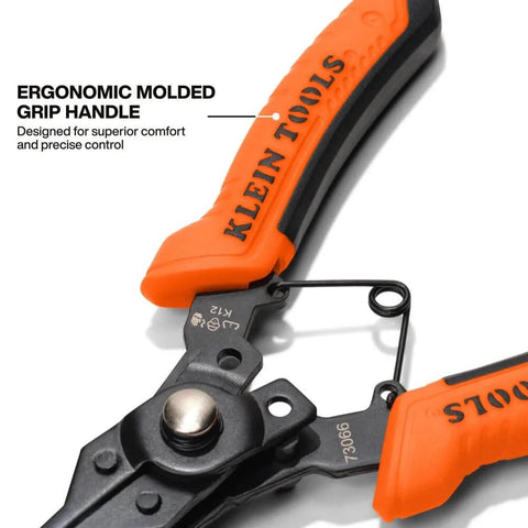 Close-up of ergonomic molded grip handle on a 6-In-1 Convertible Snap Ring Pliers Set With Four Interchangeable Heads for precise control.