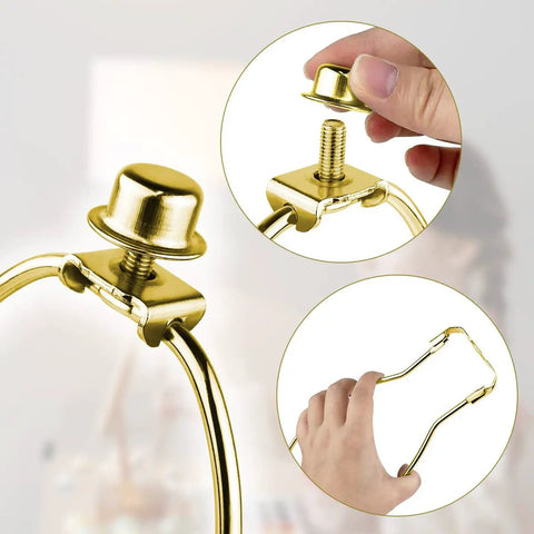 Snag These Tough 10 Inch U Shaped Lamp Harps To Secure Wobbly Table Lamps Fast Featuring Dependable Saddle Clips And Knockout Finial Caps For A Damn Nice Finish close-up of metal harp with saddle clip and finial