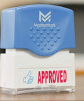 Zero Sweat Paperwork Processing With This Dead Simple Pre Inked Office Approval Stamp, compact design and red 'APPROVED' impression.