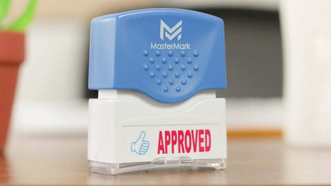 Zero Sweat Paperwork Processing With This Dead Simple Pre Inked Office Approval Stamp, compact design and red 'APPROVED' impression.