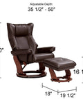 Java Faux Leather Swivel Recliner Chair With Ottoman Modern Armchair Ergonomic Push Manual Recline shown with measurements