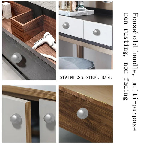 4 Pack Self Adhesive Stainless Steel Drawer Knobs Brushed Silver Cabinet Handles With Mounting Screws Installed on Various Cabinets