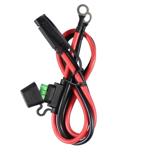 Heavy Duty Beefy 10 AWG SAE to O Ring Terminal Harness Includes Inline 30A Fuse Quick Connect Plug with red and black wires.