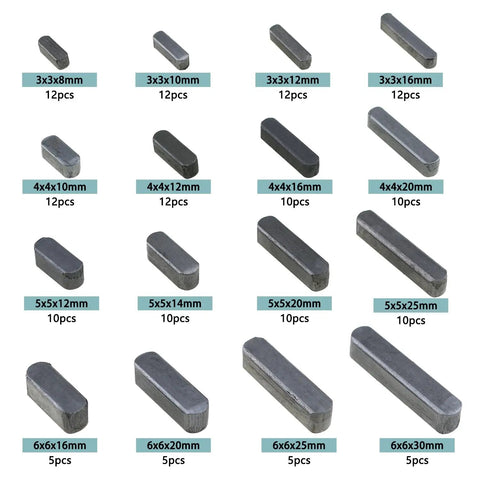152 Piece Double Round Head Flat Keyed Pin Set Pro Grade With 16 Sizes From 8mm To 30mm For Auto Repair And Mechanical Assembly In Dark Grey 45 Carbon Steel displayed by size