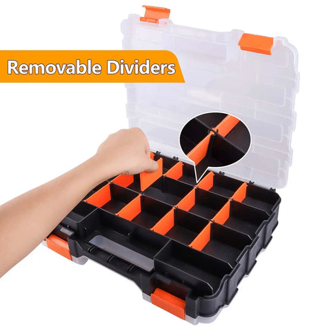 RC Gear Organizer Box with Adjustable Compartments and Removable Dividers, open showing interior compartments.