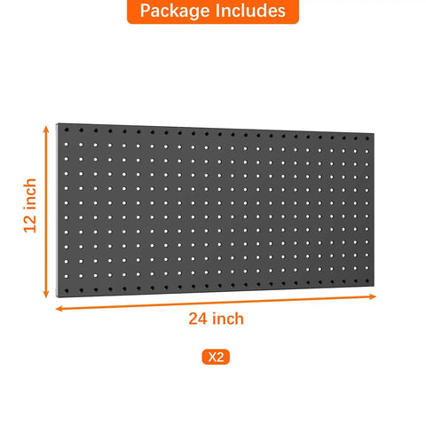 Heavy Duty Metal Pegboard Panels For Wall Garage Gear Storage And Organization Durable Steel Pegboard For Garage Workbench Modular Tool Organizer Board Pack Of 2 In Black, 12x24 inches