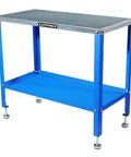 Rust Free 36 By 18 Inch Heavy Duty Universal Tool Stand With 1200 Lb Capacity, blue with built-in storage tray, work table for garage.