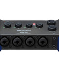 Front view of AMS-44 USB Audio Interface For Musicians And Podcasters With Four Inputs And Four Outputs Loopback Direct Monitoring Bus