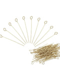 Gold Stainless Steel Eye Pins 0.6mm Gauge 28mm Length, 300 Pieces For Jewelry Making, Findings, Bead Stringing, Earrings And Necklace Projects, DIY Craft Supplies, Durable Beading Tools arranged fan-style with loose pile
