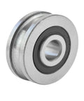 Premium Road Ready Heavy Duty Ball Bearing V Groove Wheel Smooth Operator Steel Caster Pulley Assembly for Sliding Gates Industrial Trolleys 10Mm Guide Rail close-up of steel ball bearing wheel