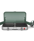 Three In One Outdoor Camp Stove With Removable Cast Iron Grill And Griddle 24,000 BTUs Portable Tailgate Ready Cooker with case