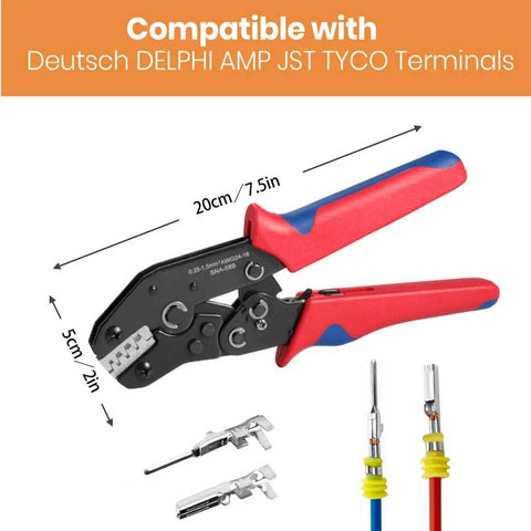 Ratchet Wire Crimping Tool For Open Barrel Terminals, 24-14 AWG, Durable Steel Crimper For Deutsch Delphi AMP Dupont TYCO Connectors