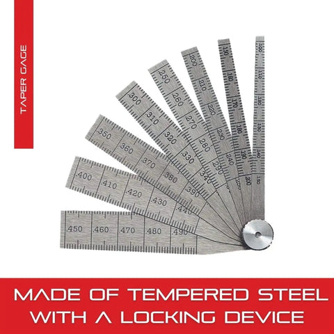 Tempered Steel Taper Gauge With Locking Device For Pros And DIY Home Improvement 0.100 To 0.500 Inches Range Eight Leaves Tool