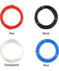 Grab This Badass High Pressure Pneumatic Air Hose That Is Super Flexible And Transparent For Effortless Flow Tracking 2 Meter Long Design Fits 6mm By 4mm Compatible With Air Tools For Garage Or Shop Projects Without Any Hassle Right Now. coiled 2m air hose in red, black, transparent, and blue