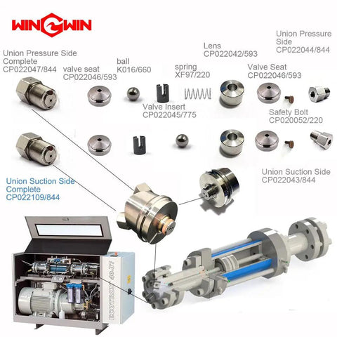 Top Notch Heavy Duty Plunger CP022066/220 for Waterjet Pumps and Spare Parts with assembly components and technical diagram