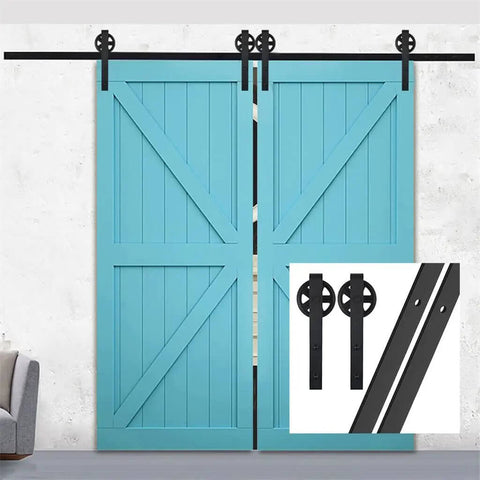Heavy Duty Sliding Barn Door Hardware Kit With Black Steel Big Rollers And Long Track For Closet Doors 4 To 9.6 Ft Easy Install