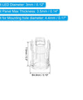 3mm LED Holder Clip Mounting Bracket Socket Cap For Lamp Bezel Panel Display Transparent PC Plastic 100 Pack shown with dimensions