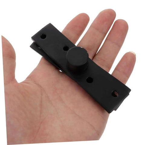Heavy Duty Hidden Door Hinge Kit With Concealed Pivot for Secret Bookshelf Doors, black finish in hand, demonstrating size and design