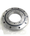 Top Tier Cross Roller Slewing Ring Bearing RU124UU-G showing a metallic design, packaged, suitable for heavy machinery and robotic arms.