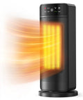 1500W Portable Space Heater That Heats Fast With Ceramic Power For Big Rooms Great For Office Garage Includes Remote Digital Thermostat 24 Hour Timer And Safety Features, shown emitting warm air with digital display and sleek black design.